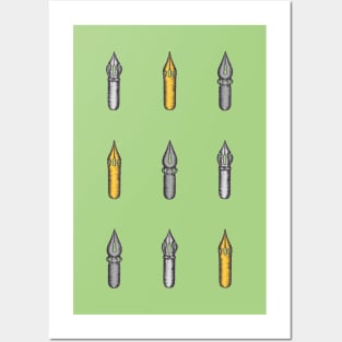 Nine Dip Pen Nibs (Green Palette) Posters and Art